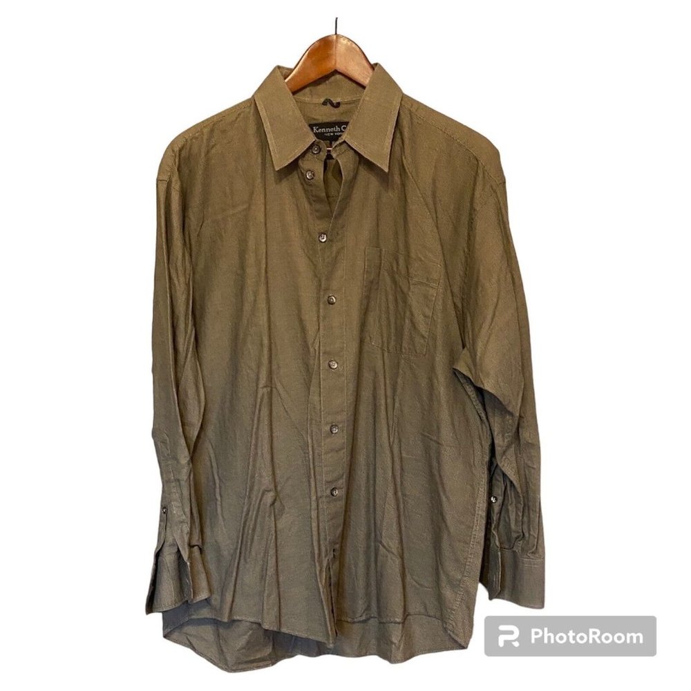 Kenneth Cole New York Gray Brown Long Sleeve Button Up Shirt Men's 16.5 32-33